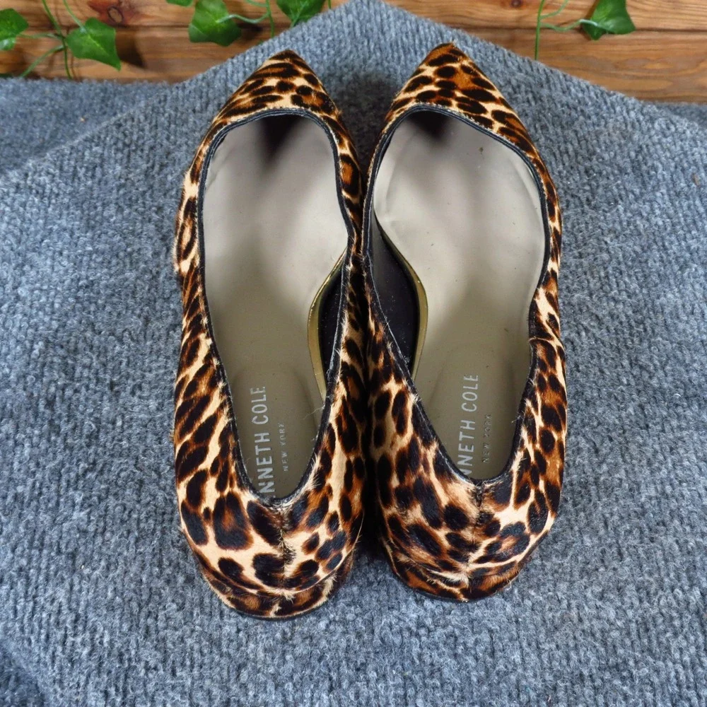 Kenneth Cole Riley Women Pump 8.5 Work Dress Leopard Calf Hair Point Block Heel